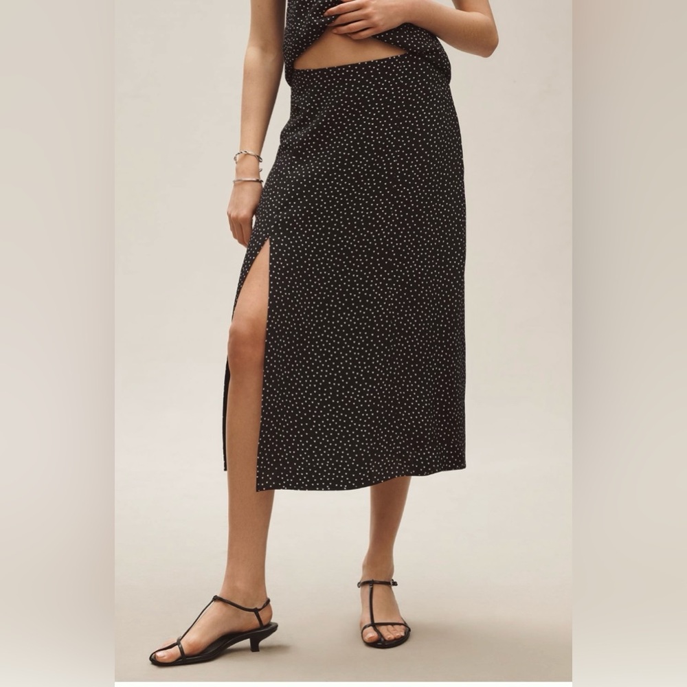 NWT Anthropologie The Lille Side-Slit midi skirt Black and White hearts by Maeve